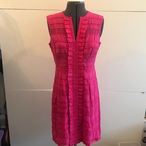 Nanette Lapore hot pink with sheer stripes, dress, 4, adorable, ruffles, flowers